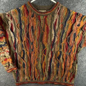 COOGI Australia Classic Linen Cotton Orange Red Fall Colors Men Sweater Small